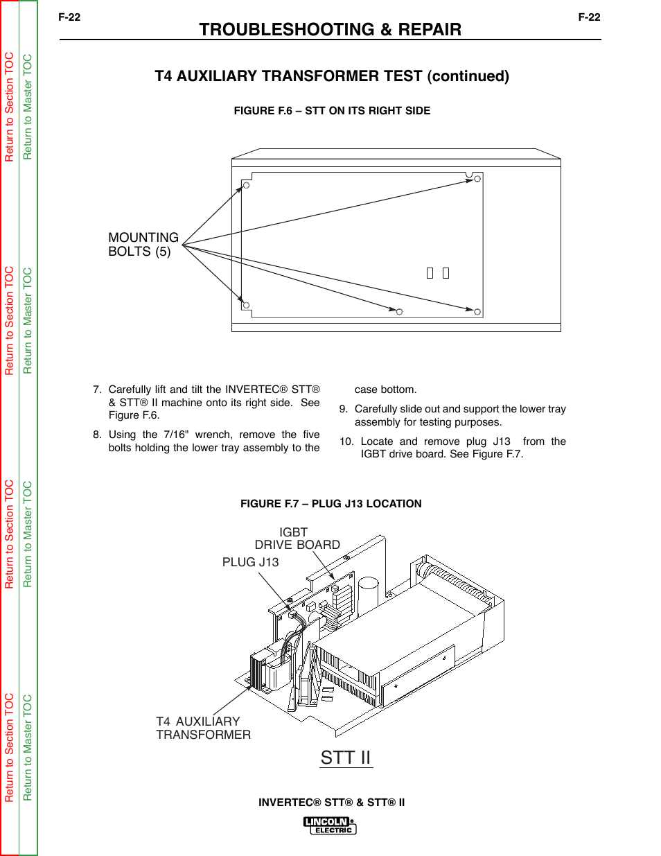 Stt ii, Troubleshooting & repair, T4 auxiliary transformer test (continued) | Lincoln Electric INVERTEC SVM129-B User Manual | Page 60 / 145