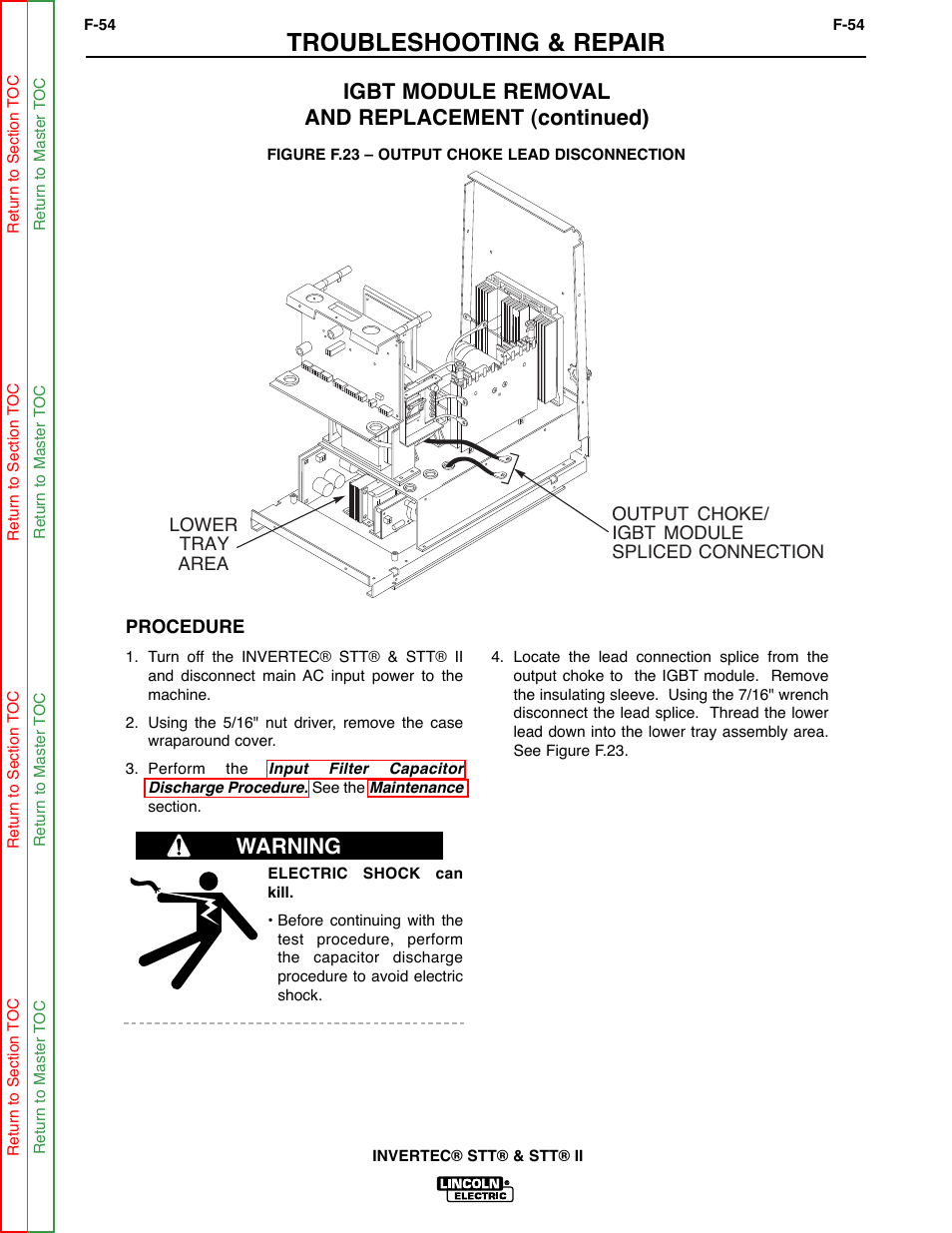 Troubleshooting & repair, Igbt module removal and replacement (continued), Warning | Lincoln Electric INVERTEC SVM129-B User Manual | Page 92 / 145