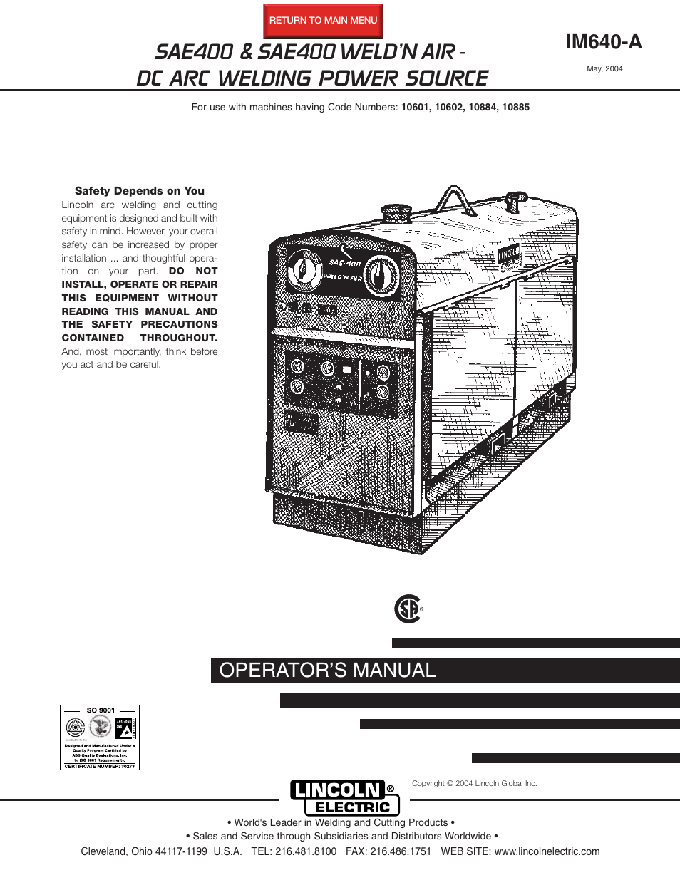Lincoln Electric POWER SOURCE IM640-A User Manual | 37 pages