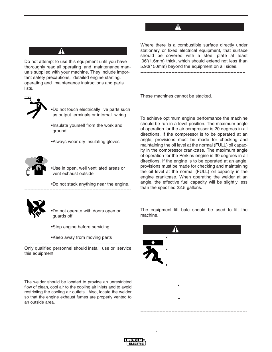 Installation, Safety precautions, Location/ventilation | Warning, Warning caution | Lincoln Electric POWER SOURCE IM640-A User Manual | Page 11 / 37