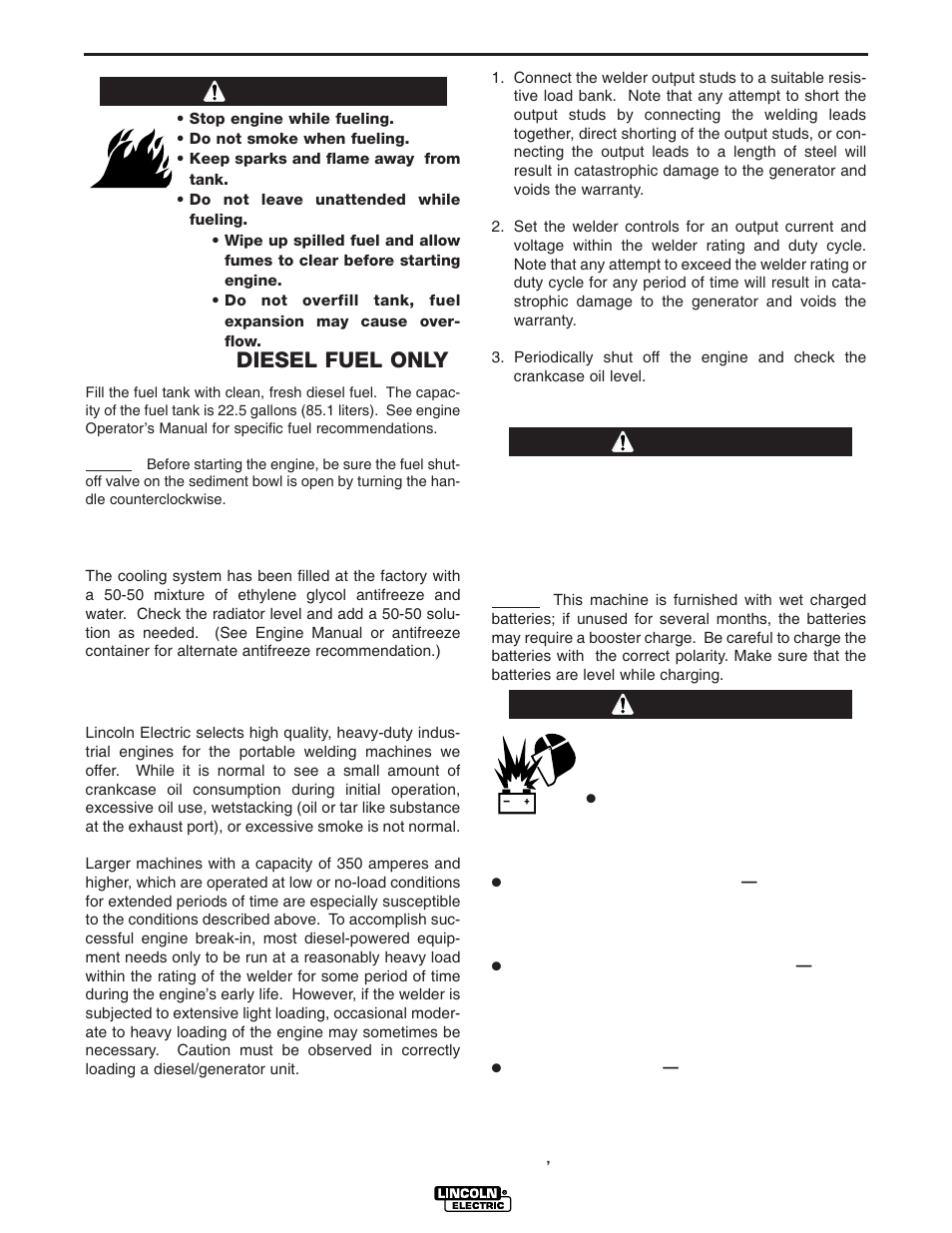 Installation, Diesel fuel only, Warning | Lincoln Electric POWER SOURCE IM640-A User Manual | Page 13 / 37