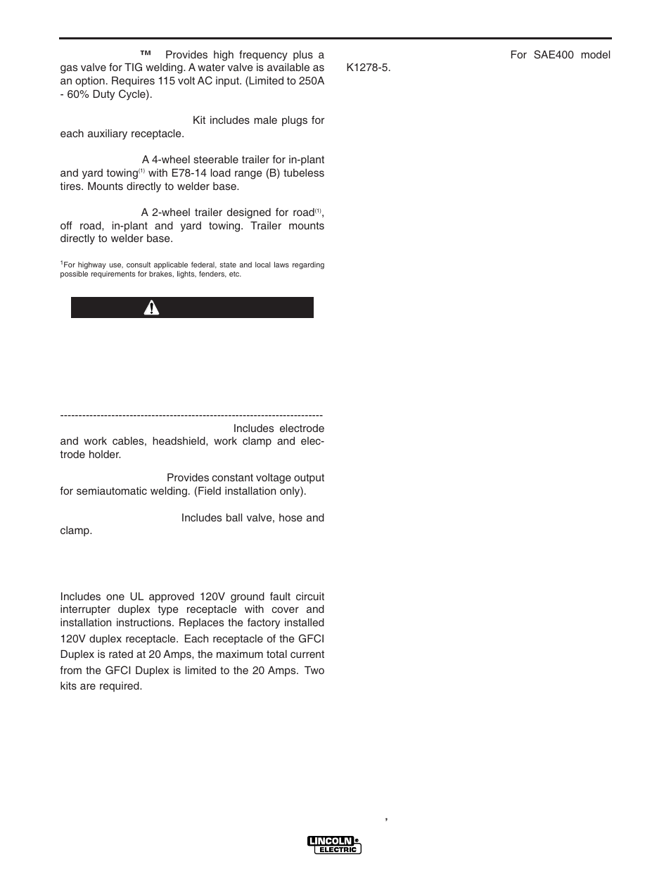 Accessories, Warning | Lincoln Electric POWER SOURCE IM640-A User Manual | Page 20 / 37