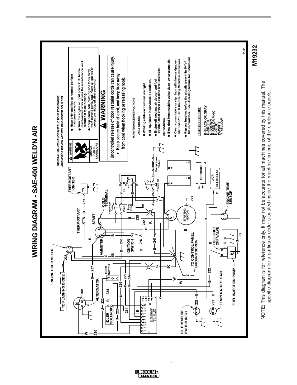 Wiring diagrams, Wiri ng d ia g ra m - sa e- 400 w e ld' n a ir, Wa r n in g | Lincoln Electric POWER SOURCE IM640-A User Manual | Page 30 / 37
