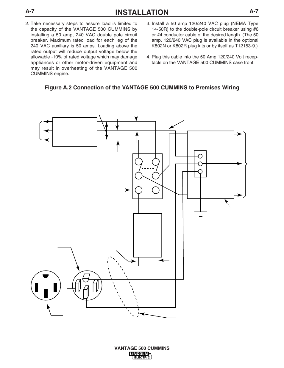 Installation, Vantage 500 cummins | Lincoln Electric 500 User Manual | Page 15 / 54