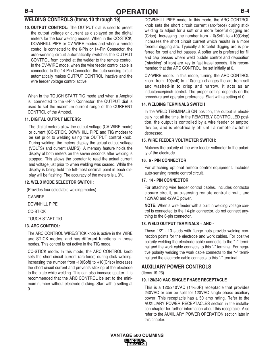 Operation | Lincoln Electric 500 User Manual | Page 21 / 54