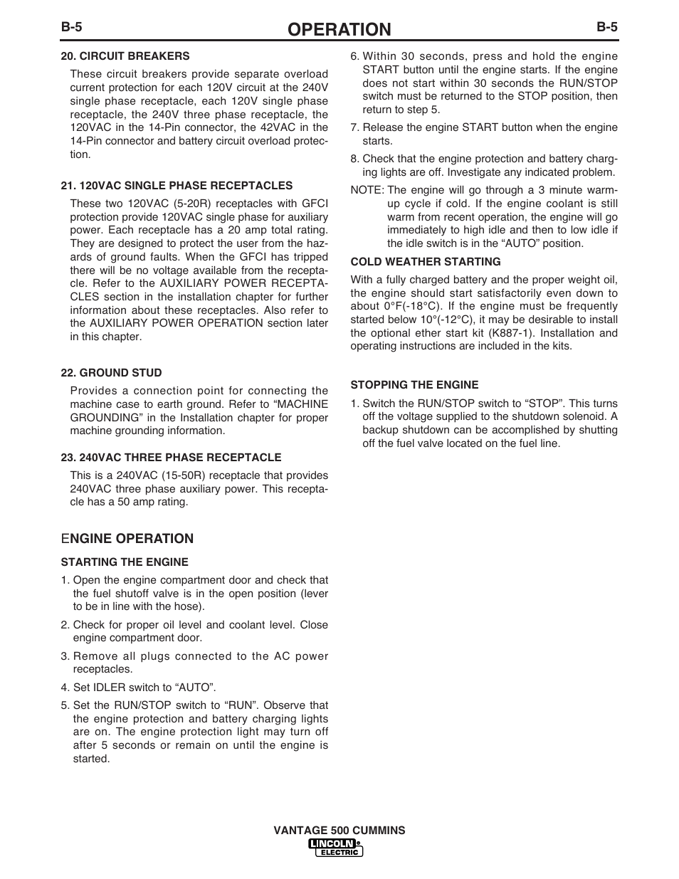 Operation | Lincoln Electric 500 User Manual | Page 22 / 54