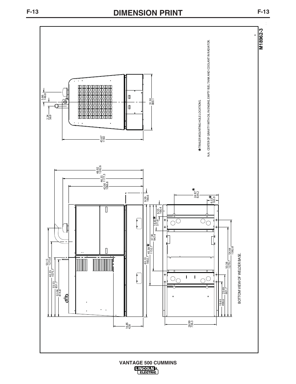 Dimension print, F-13, Vantage 500 cummins | Lincoln Electric 500 User Manual | Page 50 / 54