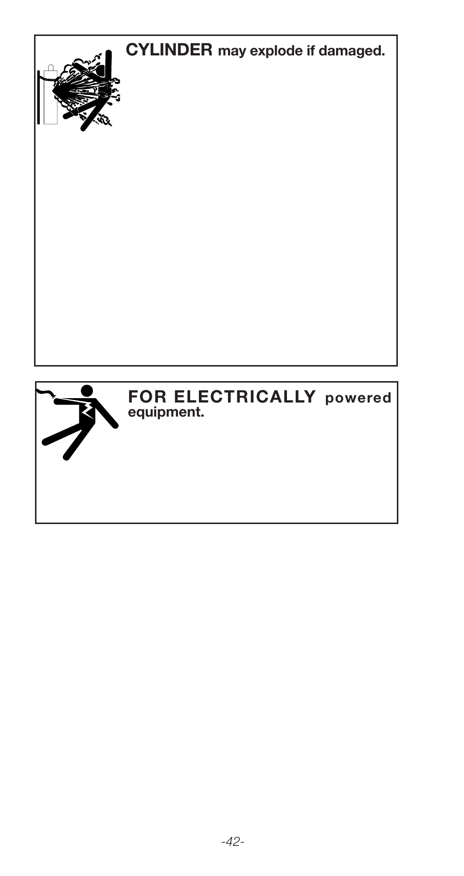 For electrically, Cylinder, Powered equipment | May explode if damaged | Lincoln Electric Stick Electrode Welding C2.410 User Manual | Page 42 / 44