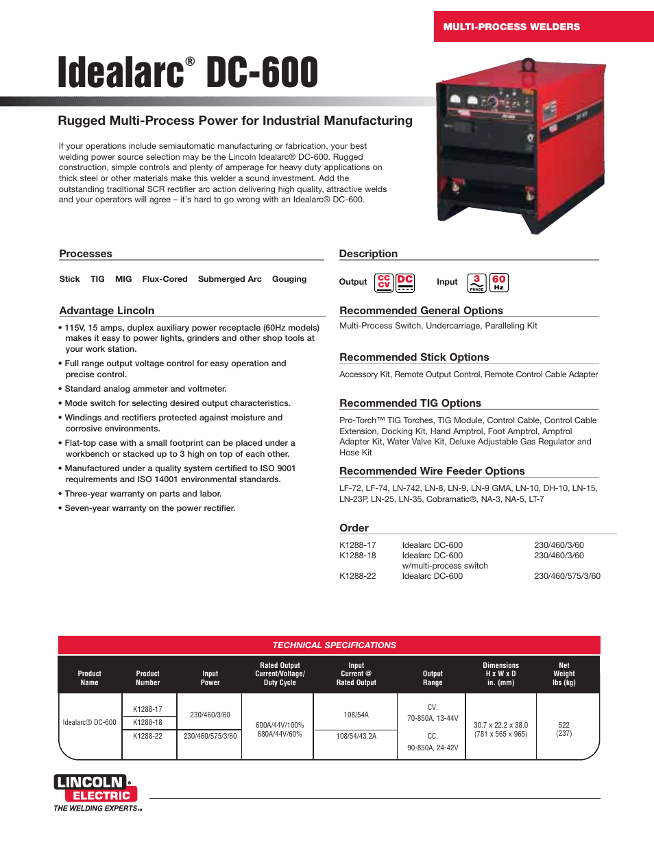 Lincoln Electric Idealarc DC-600 User Manual | 4 pages