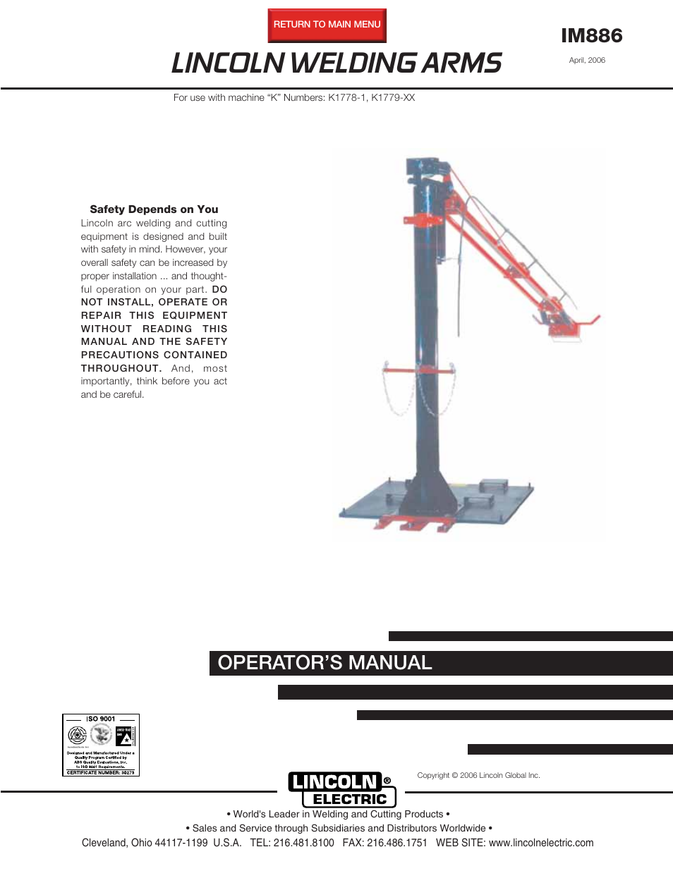 Lincoln Electric LINCOLN WELDING ARMS IM886 User Manual | 28 pages