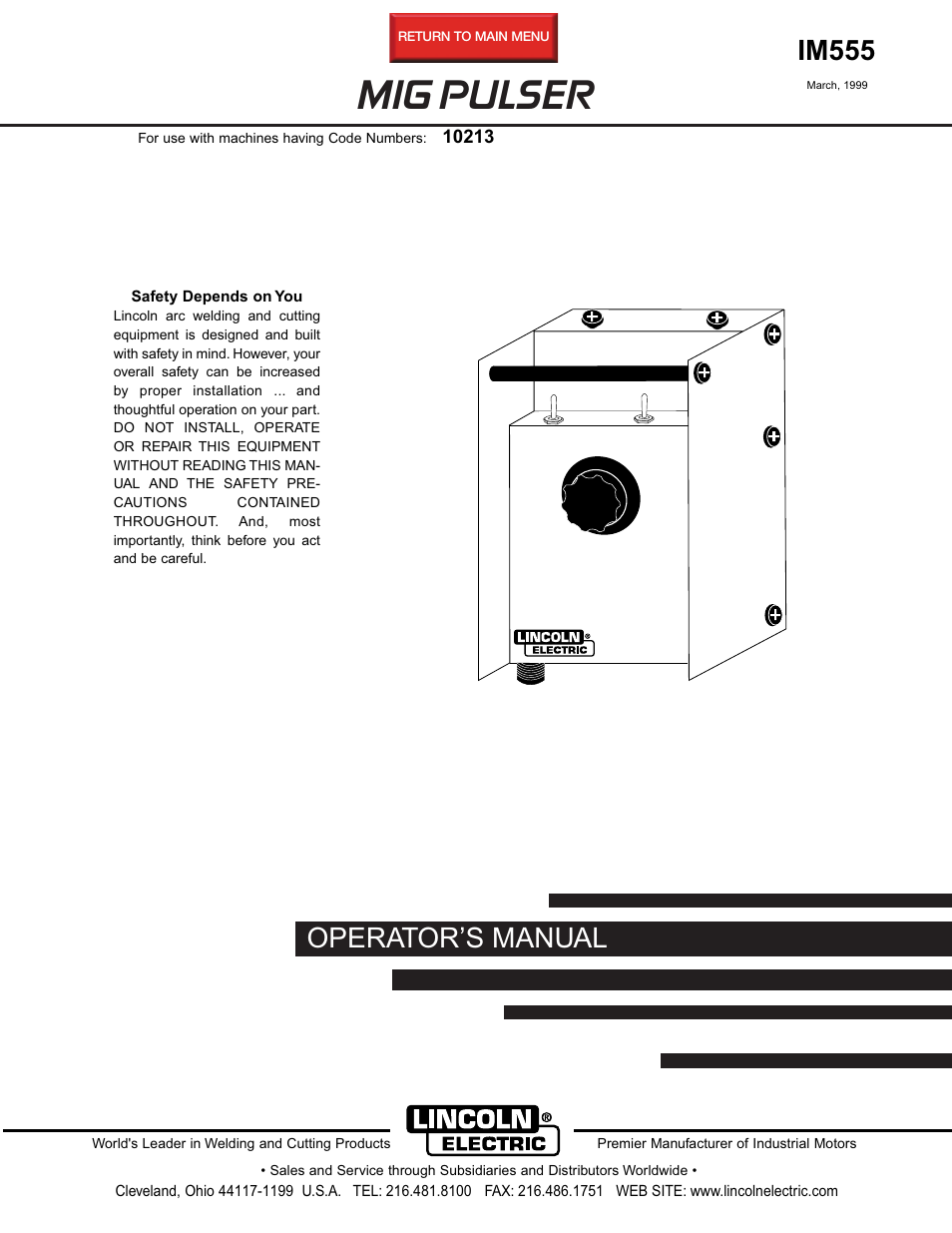 Lincoln Electric MIG PULSER IM555 User Manual | 22 pages