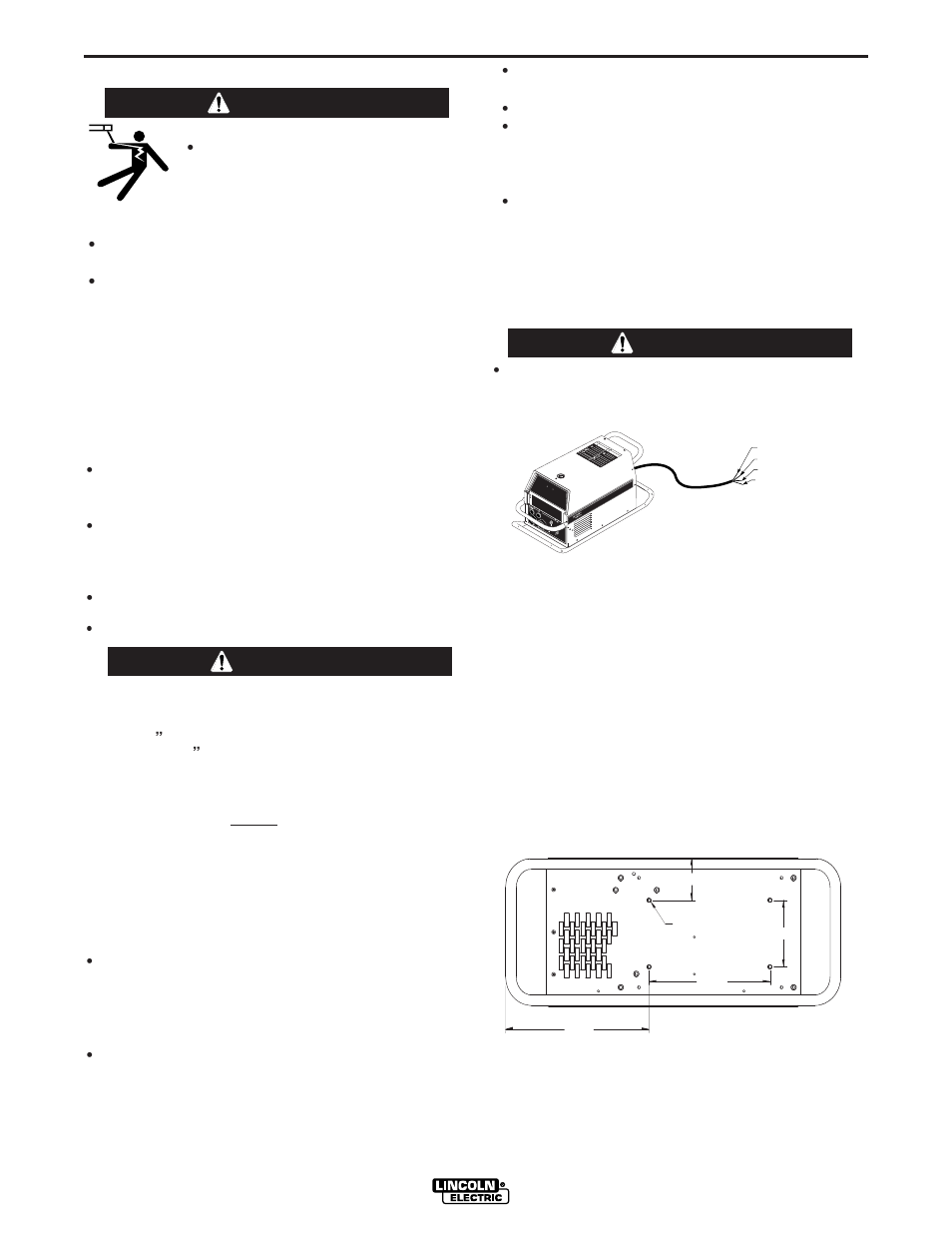 Installation, Warning, Caution | A-2 select suitable location, Safety precautions | Lincoln Electric POWER WAVE 405 IM746 User Manual | Page 11 / 41