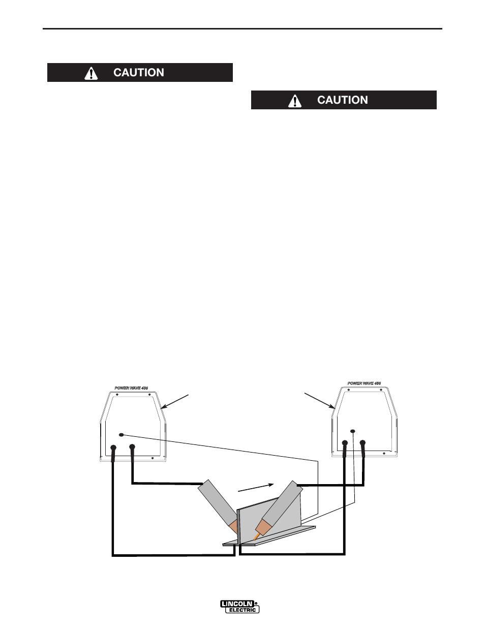 Installation, Welding with multiple power waves, Two power waves control cable specifications | Caution | Lincoln Electric POWER WAVE 405 IM746 User Manual | Page 18 / 41