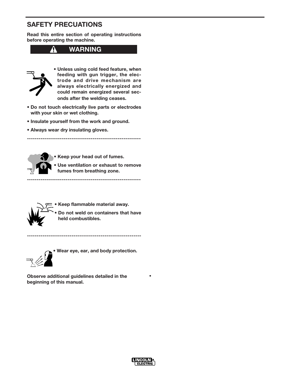 Operation, General description, Recommended processes and equipment | Safety precuations, Warning | Lincoln Electric POWER WAVE 405 IM746 User Manual | Page 20 / 41