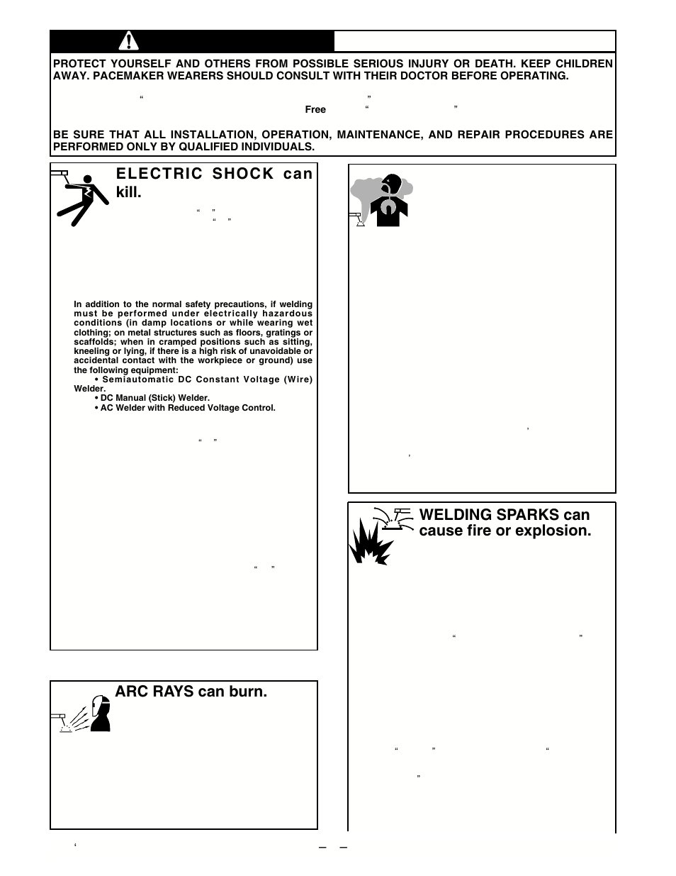 Warning, Welding sparks can cause fire or explosion, Arc rays can burn | Electric shock can kill, Fumes and gases can be dangerous | Lincoln Electric DC-650 PRO IM463-A User Manual | Page 2 / 34