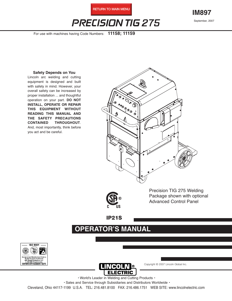 Lincoln Electric PRECISION TIG 275 User Manual | 48 pages