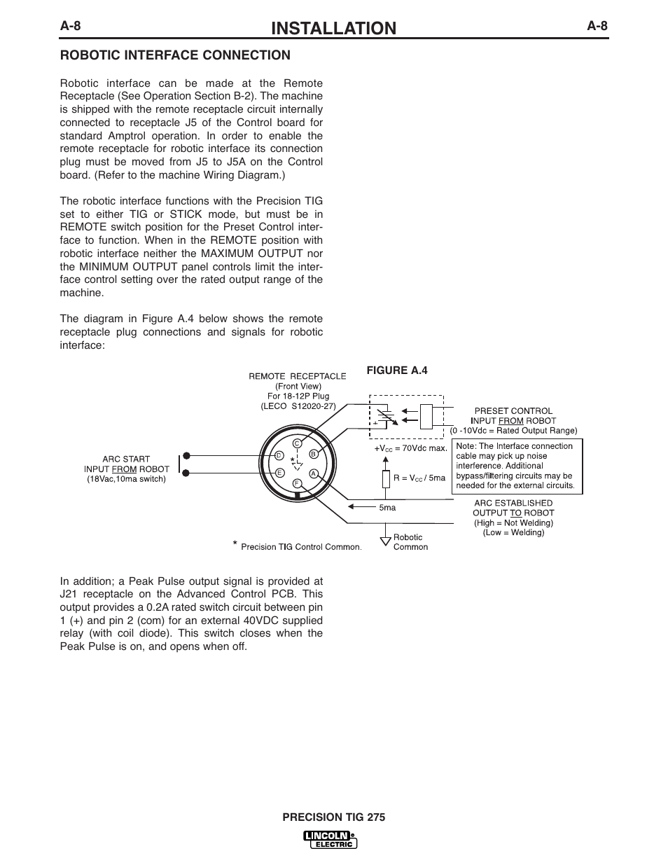 Installation | Lincoln Electric PRECISION TIG 275 User Manual | Page 15 / 48