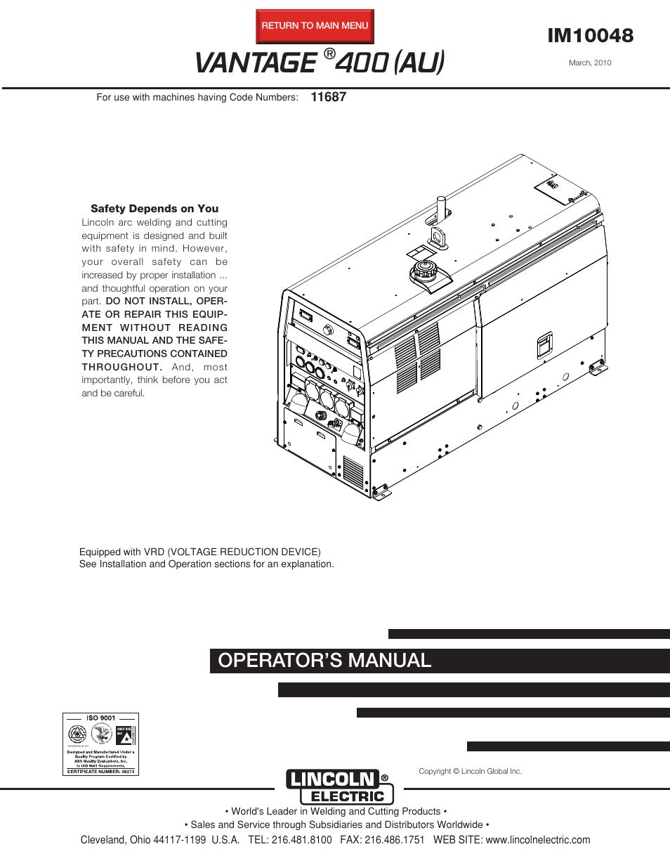 Lincoln Electric VANTAGE 400 (AU) User Manual | 49 pages