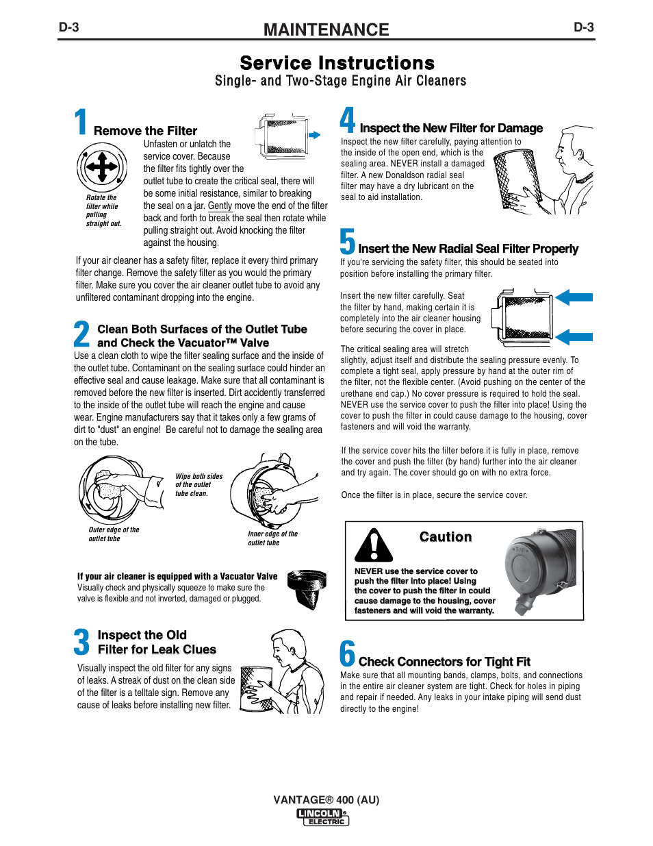 Service instructions, Maintenance | Lincoln Electric VANTAGE 400 (AU) User Manual | Page 29 / 49