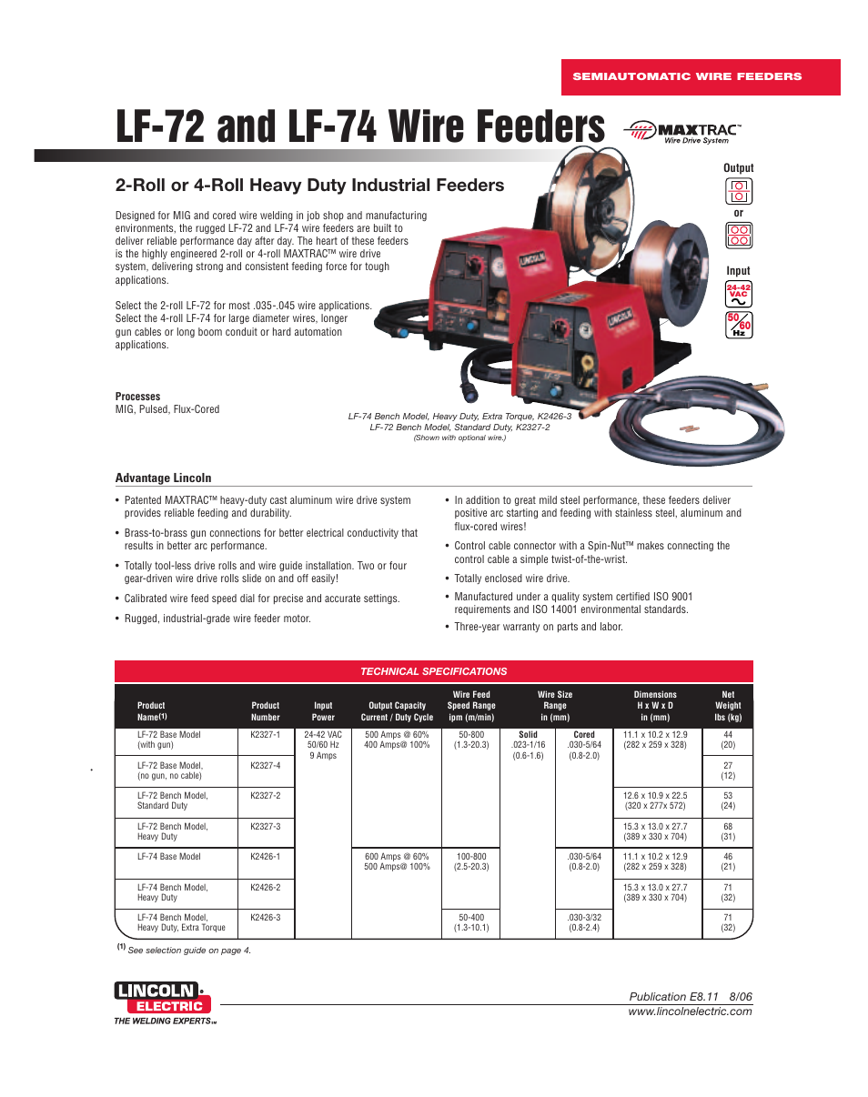 Lincoln Electric LF-72 User Manual | 8 pages