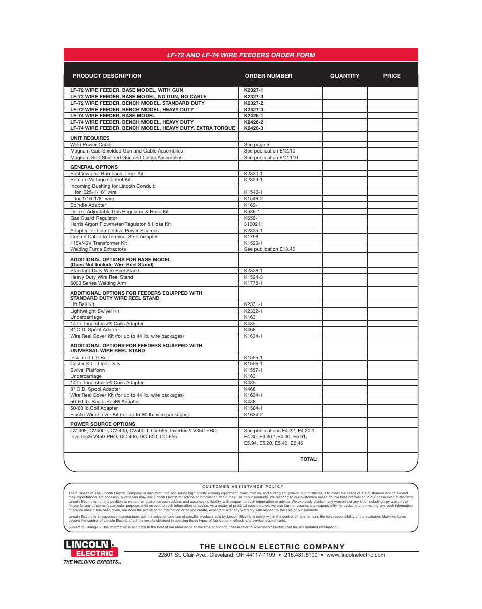 Lincoln Electric LF-72 User Manual | Page 8 / 8