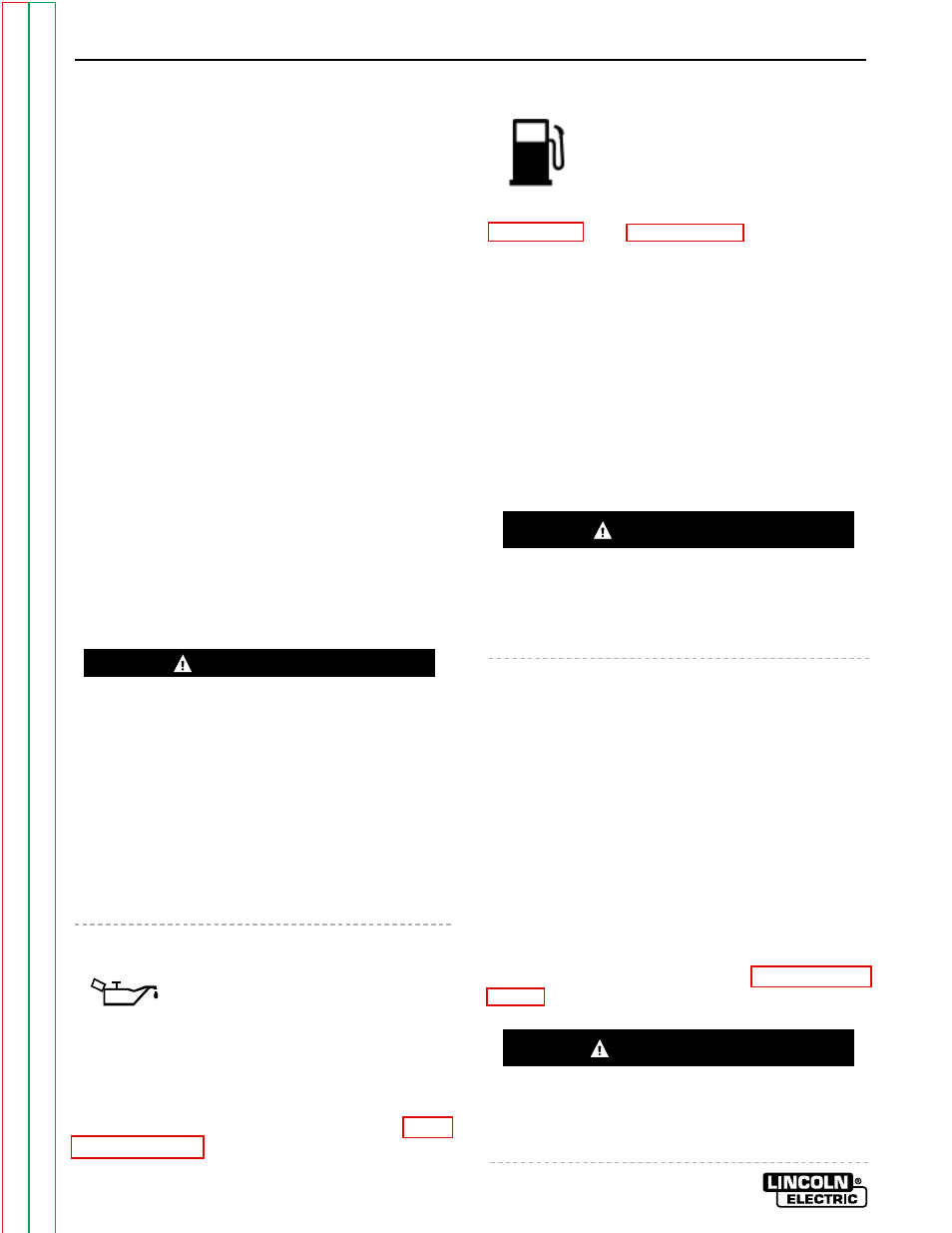 Tilting, Lifting, Installation | Pre-operation engine service, Warning caution caution | Lincoln Electric POWER-ARC 4000 SVM103-A User Manual | Page 10 / 80