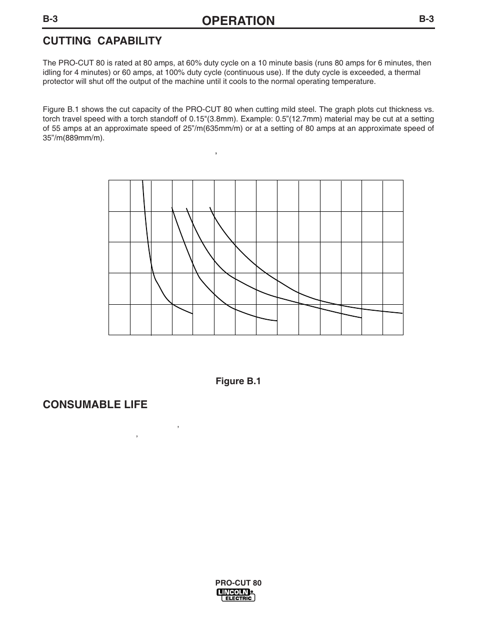 Operation, Cutting capability, Consumable life | Lincoln Electric PRO-CUT IM595-A User Manual | Page 16 / 39