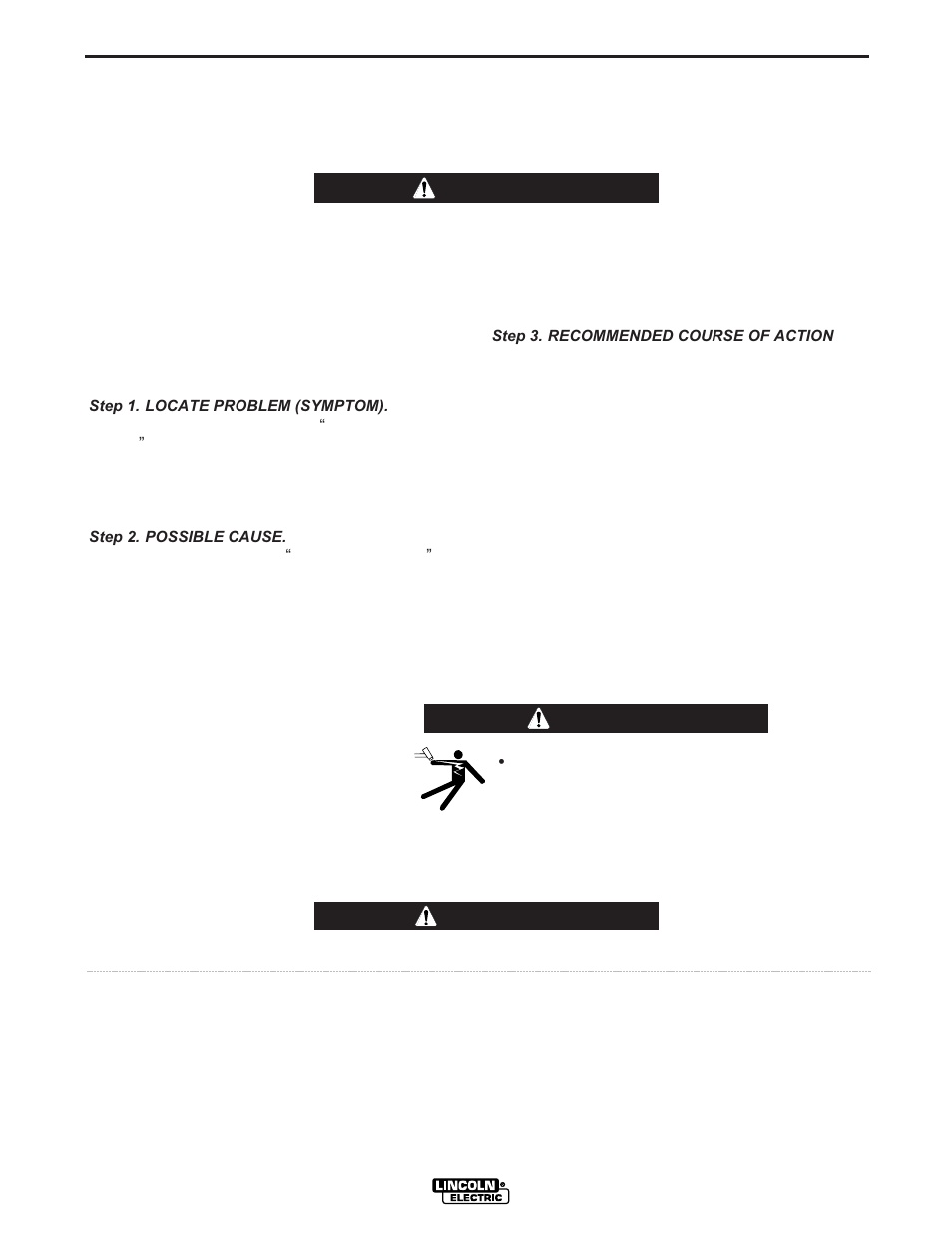 Troubleshooting, Warning, Caution | How to use troubleshooting guide | Lincoln Electric PRO-CUT IM595-A User Manual | Page 24 / 39