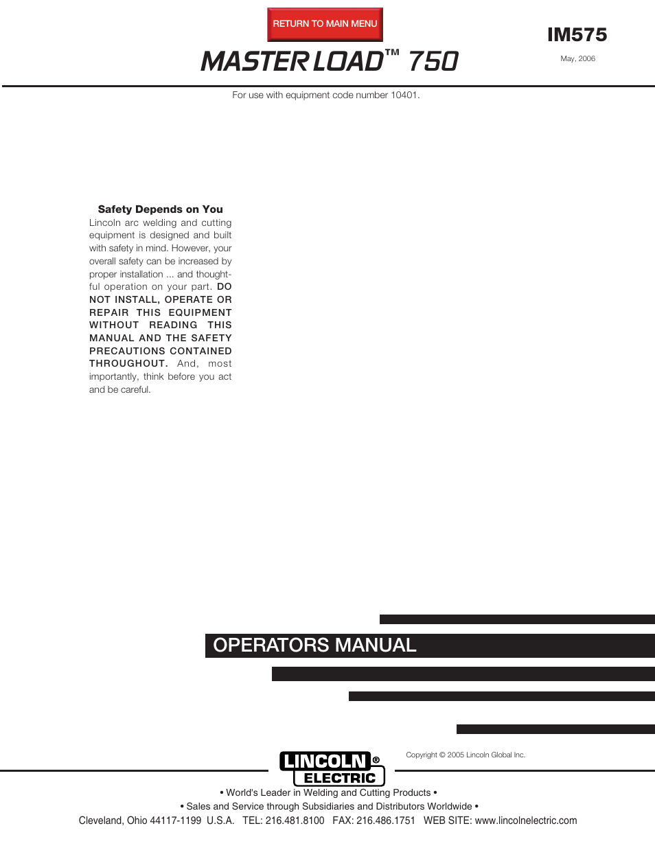 Lincoln Electric MASTER LOAD IM575 User Manual | 28 pages