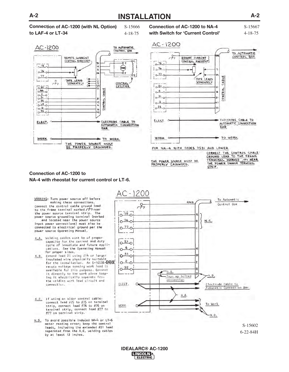 Installation | Lincoln Electric IDEALARC AC-1200 User Manual | Page 9 / 27