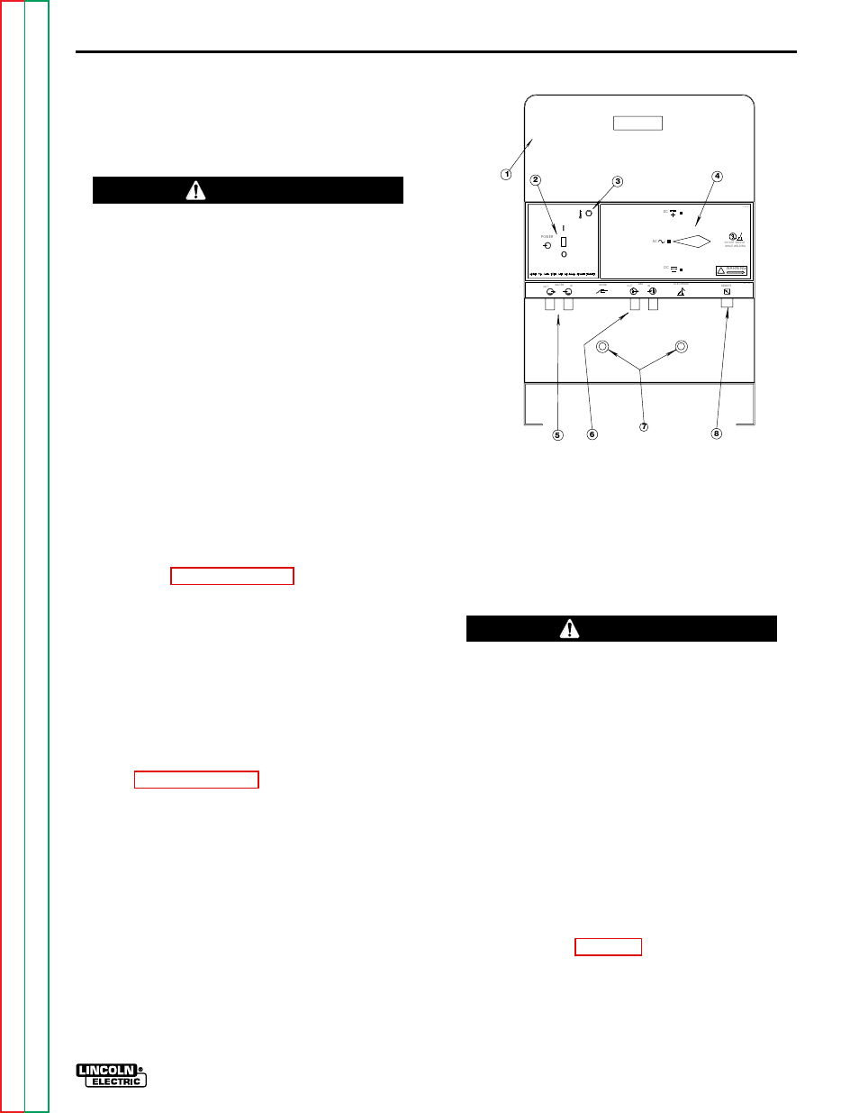 Installation, Reconnect procedure, Output connections | Warning caution, Figure a.2. - front panel | Lincoln Electric SQUARE WAVE TIG 255 SVM100-A User Manual | Page 11 / 100