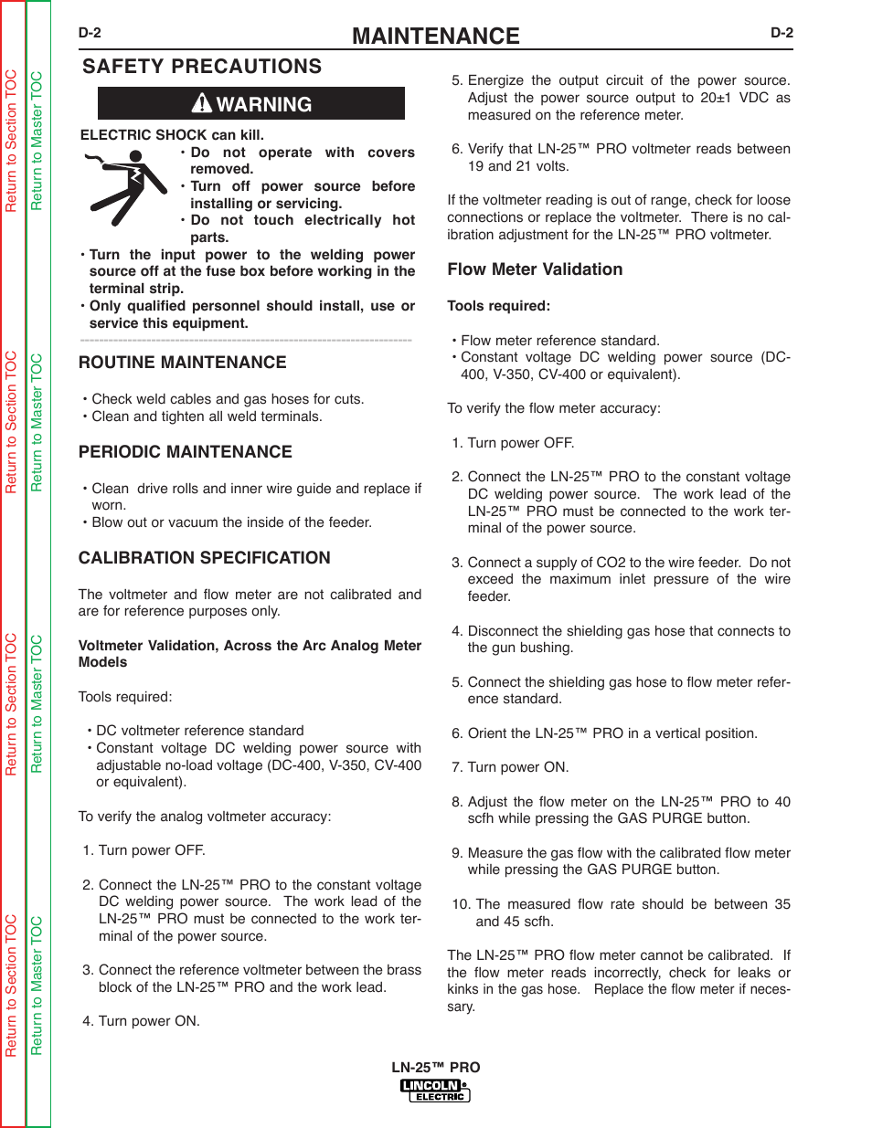 Maintenance, Warning safety precautions | Lincoln Electric LN-25 SVM179-B User Manual | Page 36 / 103