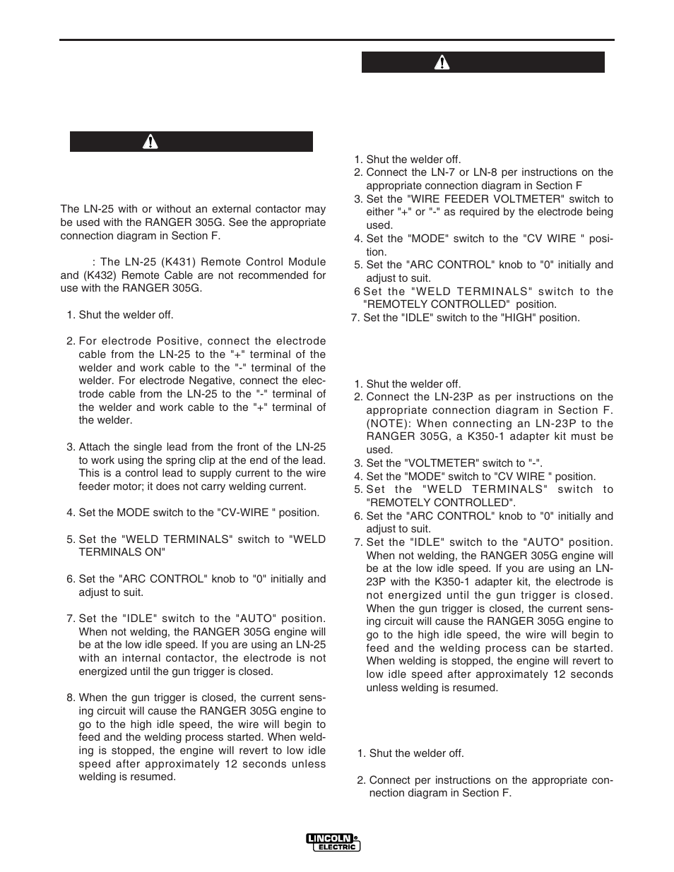 Installation, Warning caution | Lincoln Electric RANGER IM742-A User Manual | Page 16 / 52