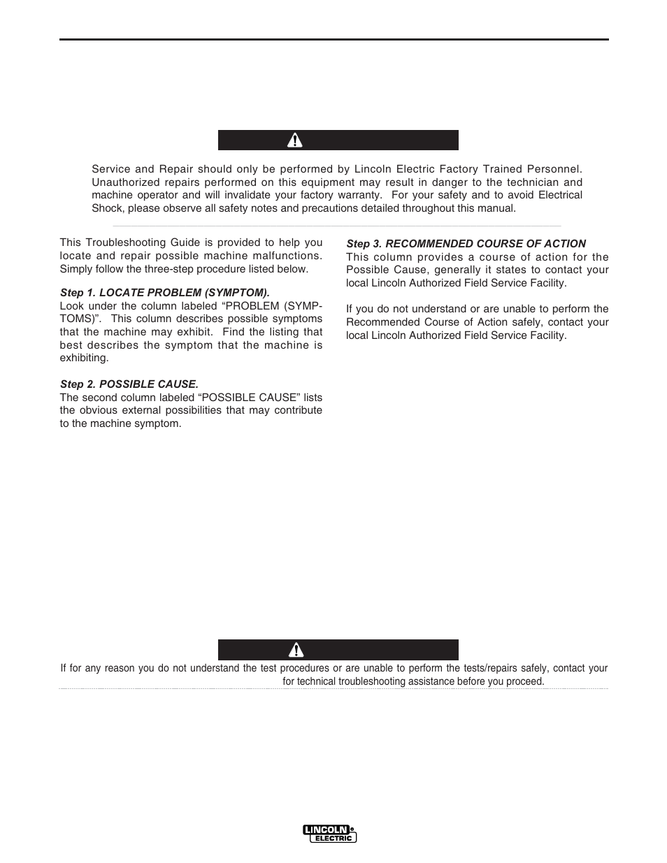Troubleshooting, Caution, How to use troubleshooting guide | Warning | Lincoln Electric RANGER IM742-A User Manual | Page 29 / 52