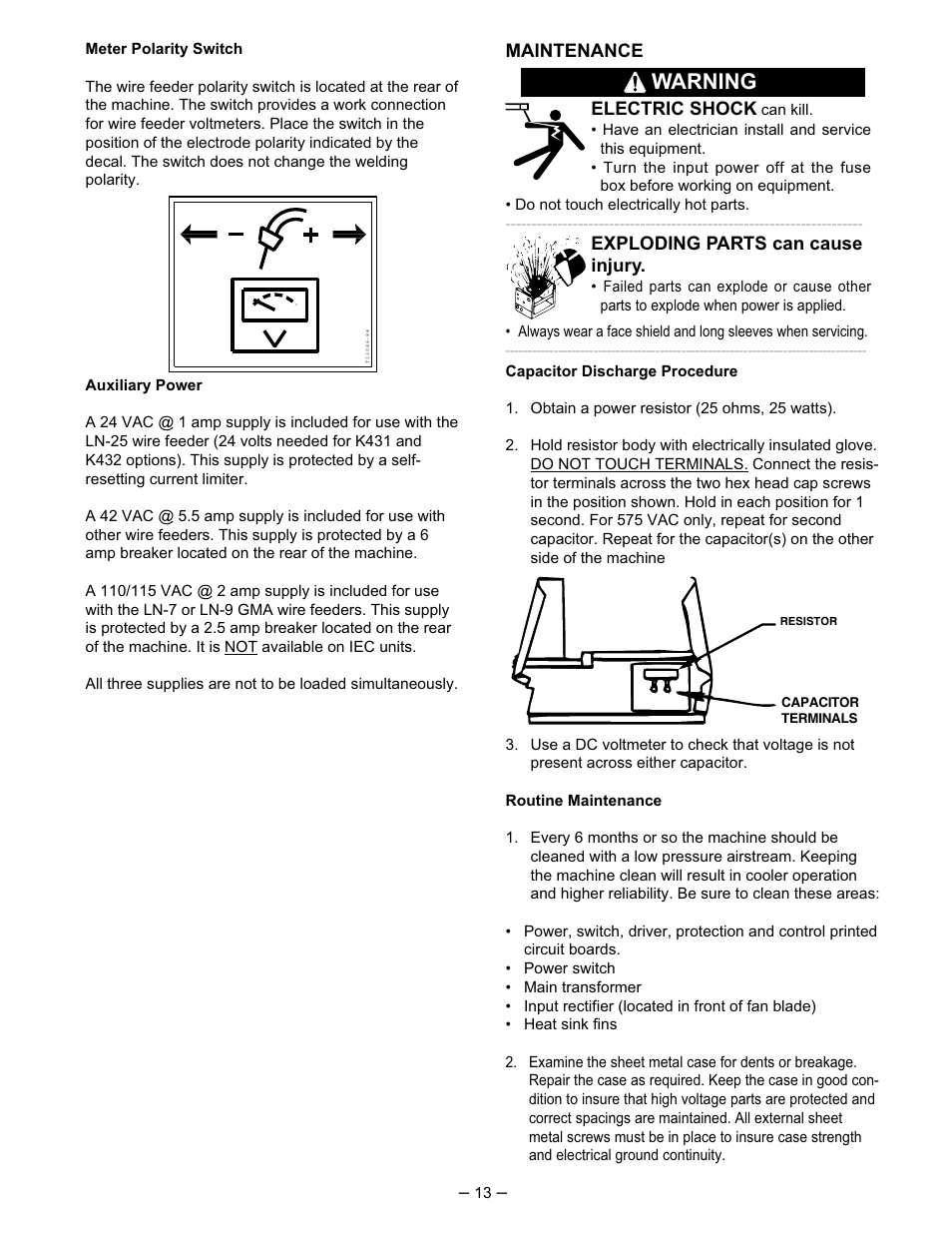 Warning | Lincoln Electric INVERTEC IM526-B User Manual | Page 13 / 40