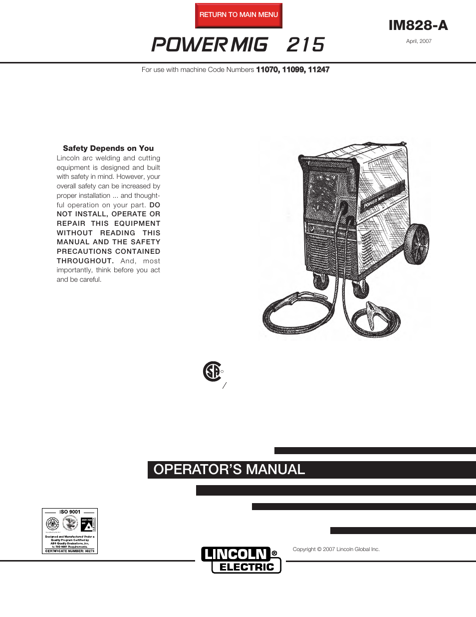 Lincoln Electric POWER MIGTM 215 User Manual | 35 pages