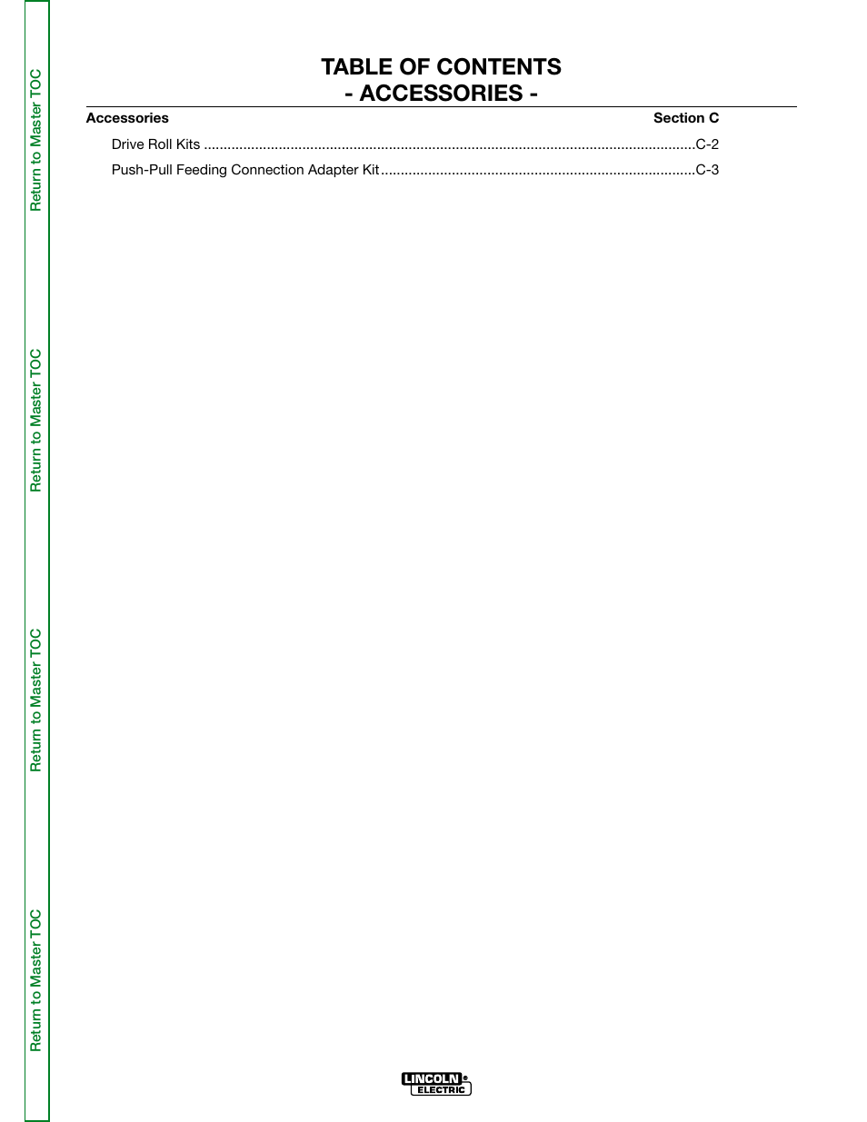 Section c – accessories, Table of contents - accessories | Lincoln Electric POWER MIG SVM165-A User Manual | Page 27 / 128