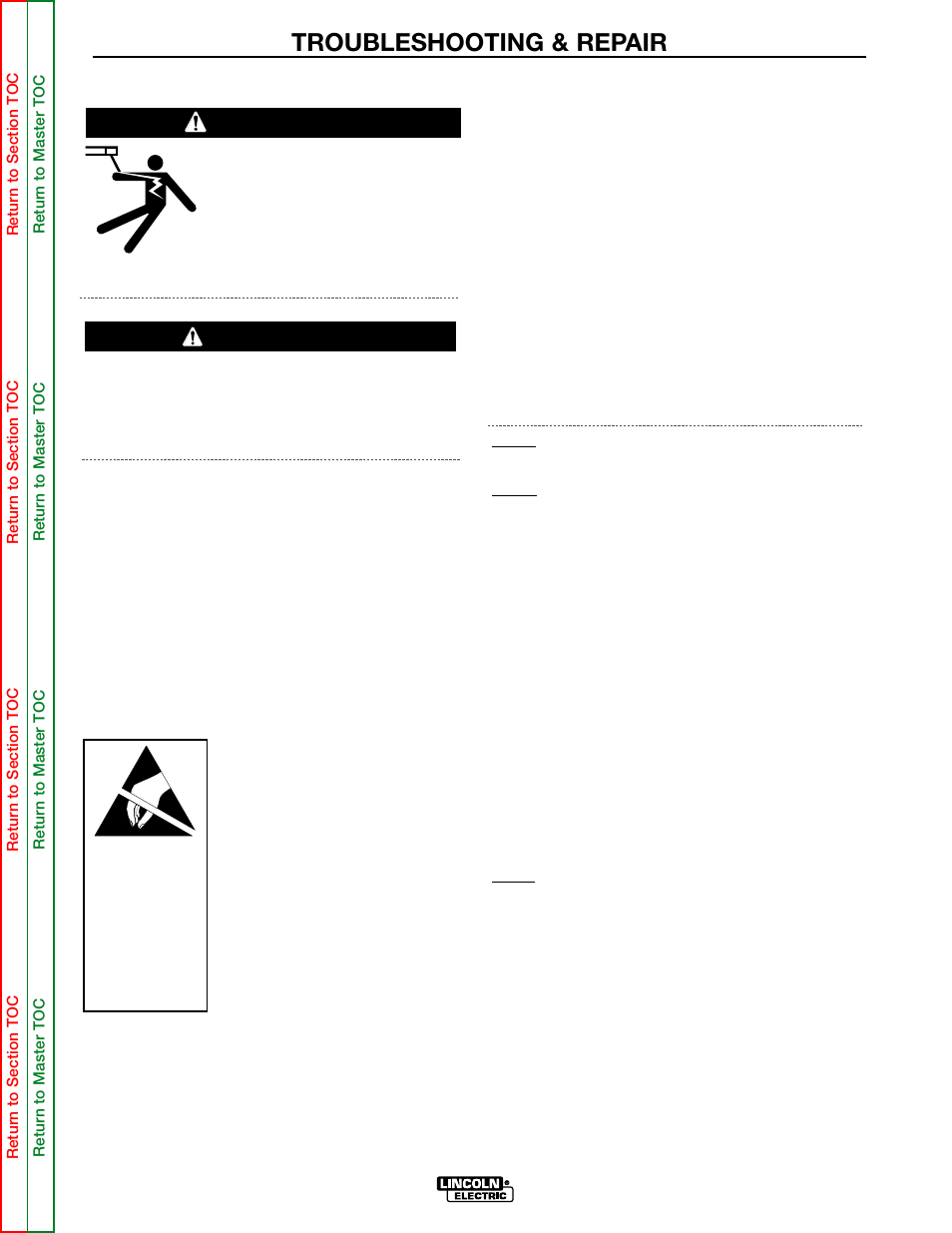 Troubleshooting & repair, Pc board troubleshooting procedures, Warning caution | Lincoln Electric POWER MIG SVM165-A User Manual | Page 49 / 128