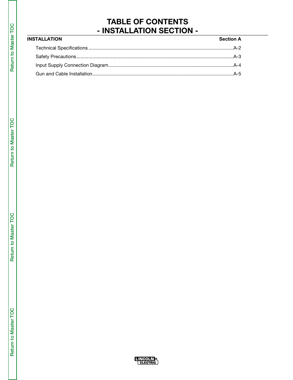 Section a – installation | Lincoln Electric POWER MIG SVM165-A User Manual | Page 7 / 128