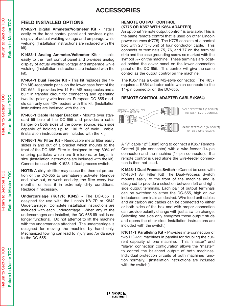 Accessories, Field installed options | Lincoln Electric IDEALARC DC-655 User Manual | Page 24 / 109