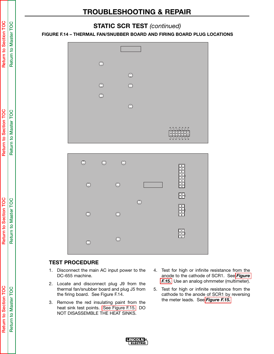 Troubleshooting & repair, Static scr test (continued), Test procedure | Lincoln Electric IDEALARC DC-655 User Manual | Page 78 / 109