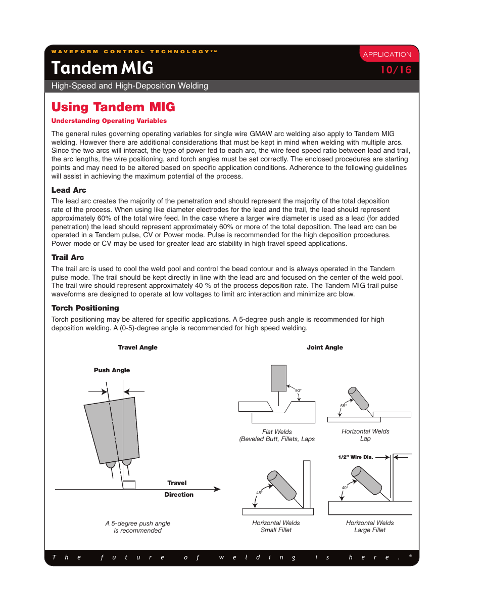 Tandem mig, Using tandem mig, High-speed and high-deposition welding | Lincoln Electric Tandem MIG High-Speed and High-Deposition Welding User Manual | Page 10 / 16