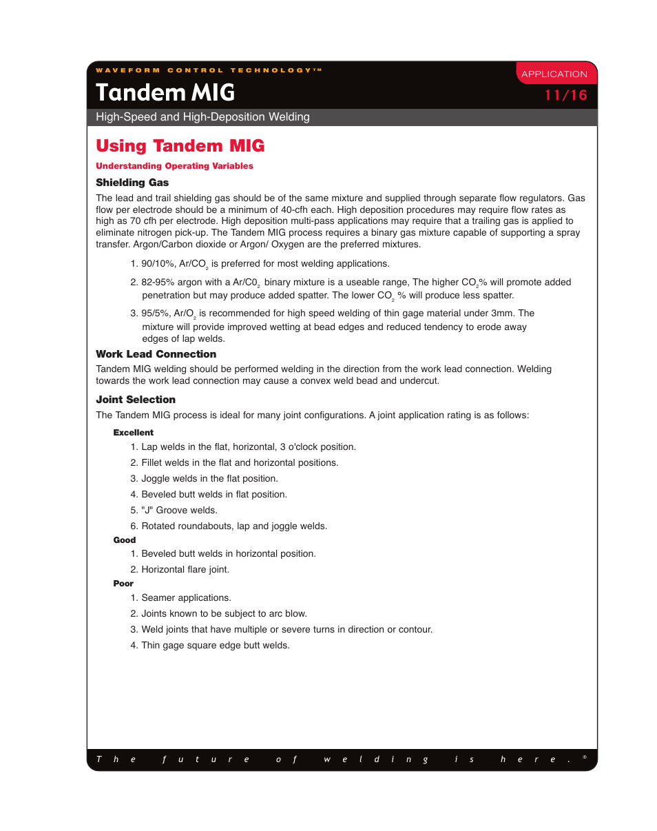 Tandem mig, Using tandem mig, High-speed and high-deposition welding | Lincoln Electric Tandem MIG High-Speed and High-Deposition Welding User Manual | Page 11 / 16