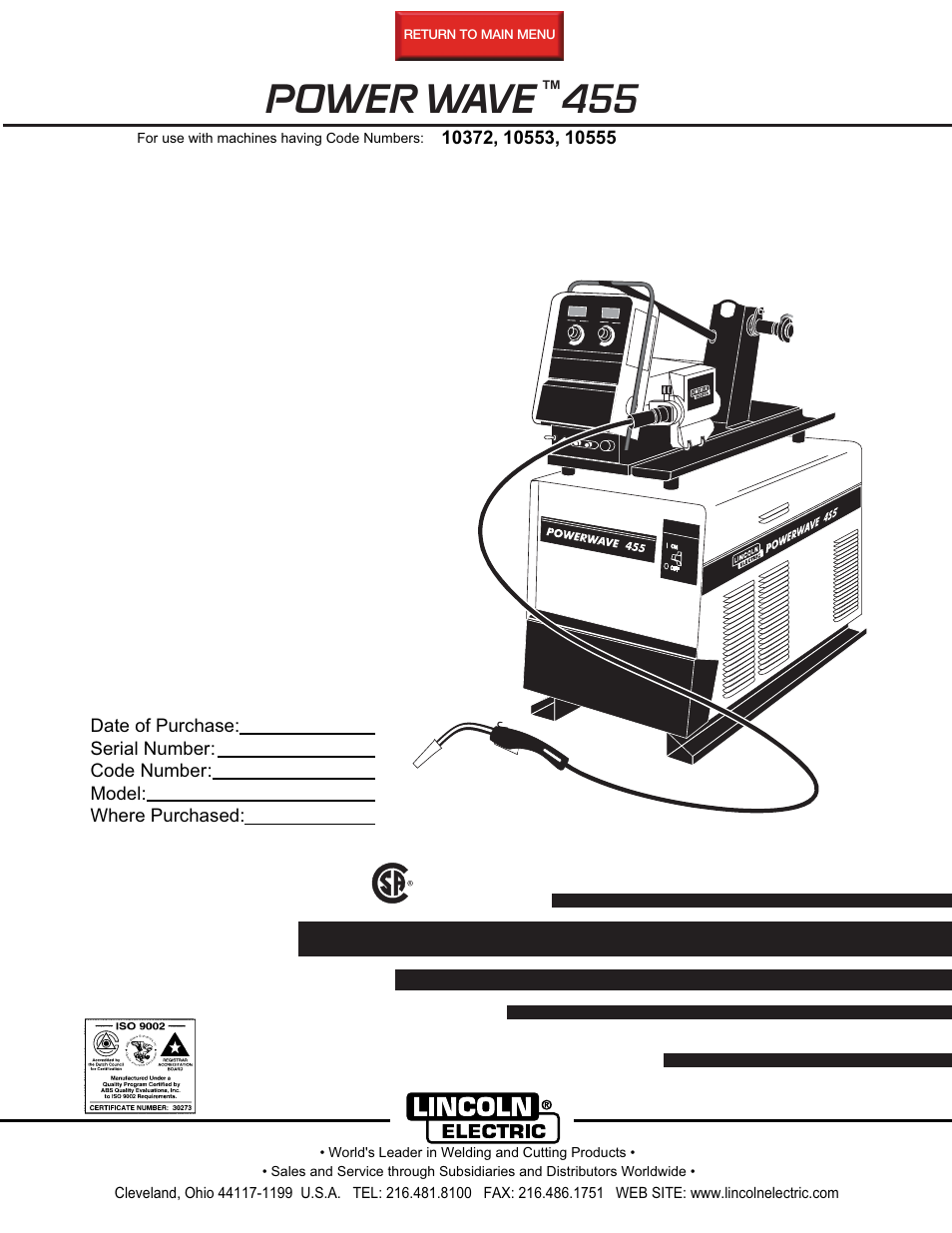 Lincoln Electric POWER WAVE 455TM IM583-A User Manual | 32 pages