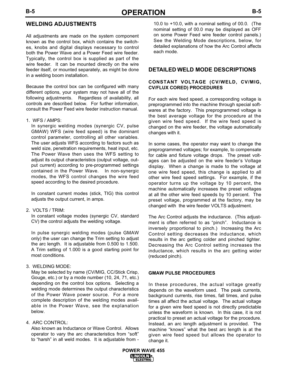 Operation | Lincoln Electric POWER WAVE 455TM IM583-A User Manual | Page 17 / 32