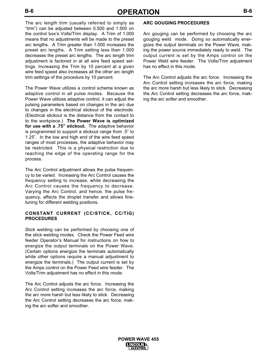 Operation | Lincoln Electric POWER WAVE 455TM IM583-A User Manual | Page 18 / 32