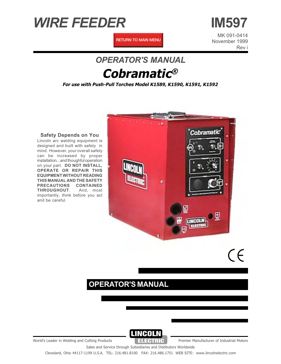 Lincoln Electric COBRAMATIC IM597 User Manual | 37 pages