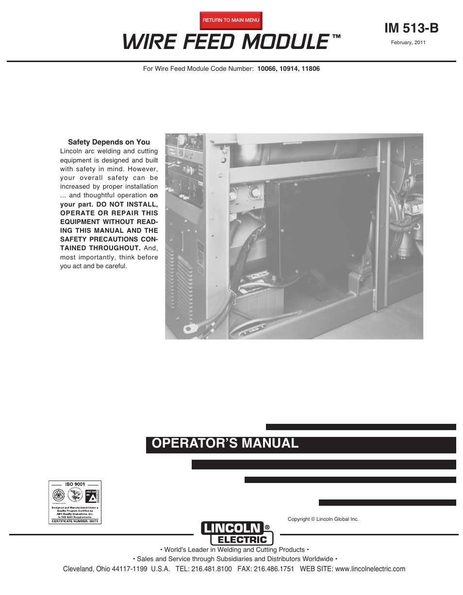 Lincoln Electric WIRE FEED MODULE IM 513-B User Manual | 44 pages