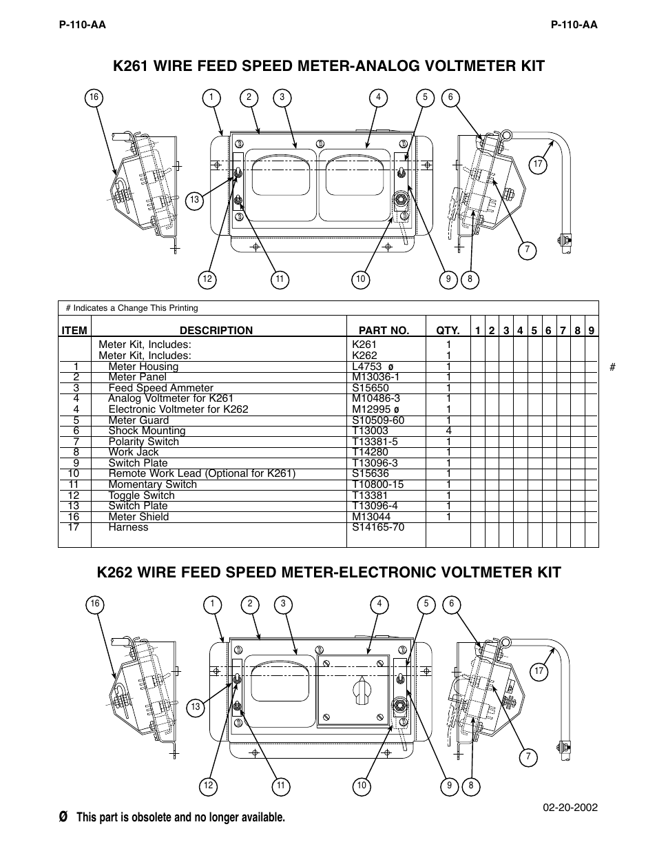 K261 wire feed speed meter-analog voltmeter kit | Lincoln Electric IM274-A User Manual | Page 123 / 140