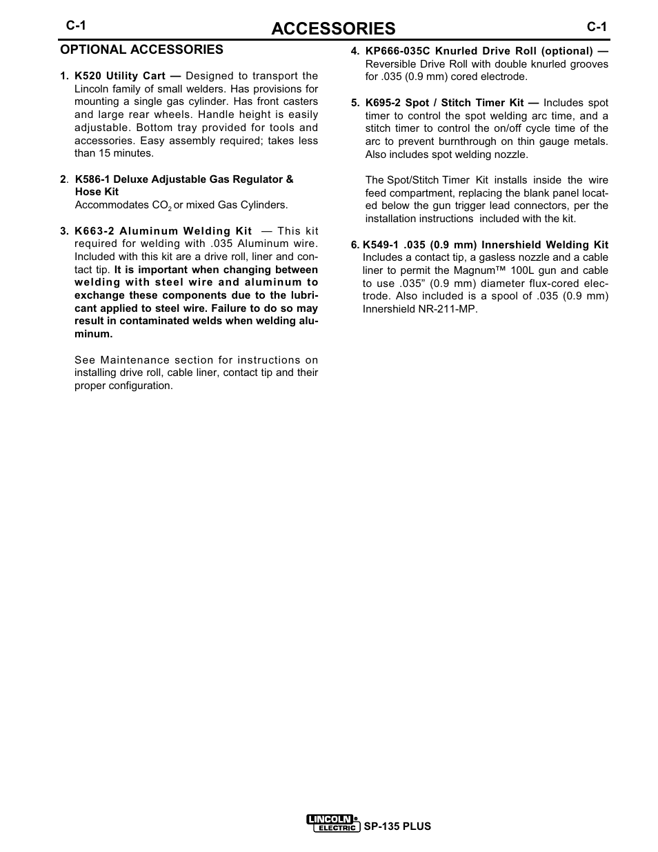 Accessories | Lincoln Electric SP-135 PLUS IM725 User Manual | Page 33 / 48